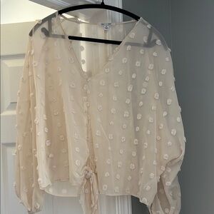 She + Sky Sheer Cream Blouse with Textured Dots
